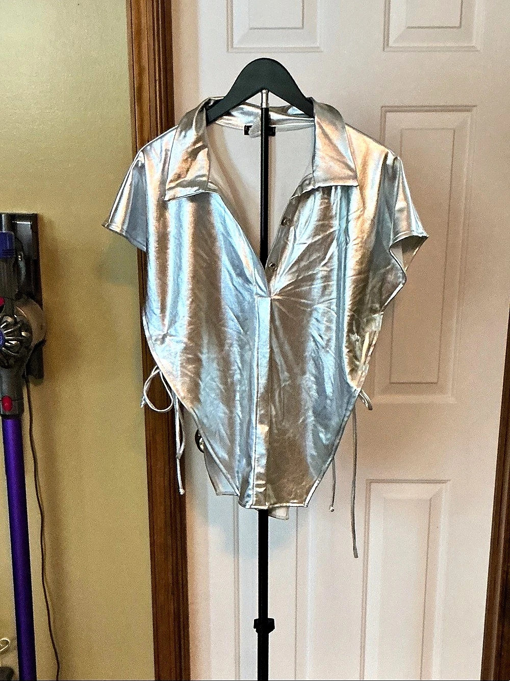 JULIA Metallic Button Front Blouse Silver Large